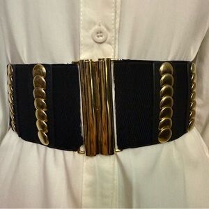 Black elastic waistband gold tone studded belt